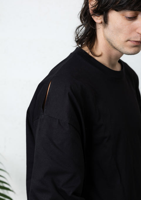 SHOULDER STRIPPED T-SHIRT BLACK